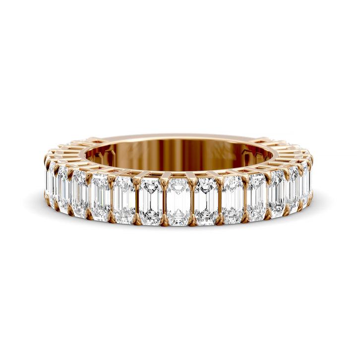 Emerald cut three-quarter eternity band with shared prong setting