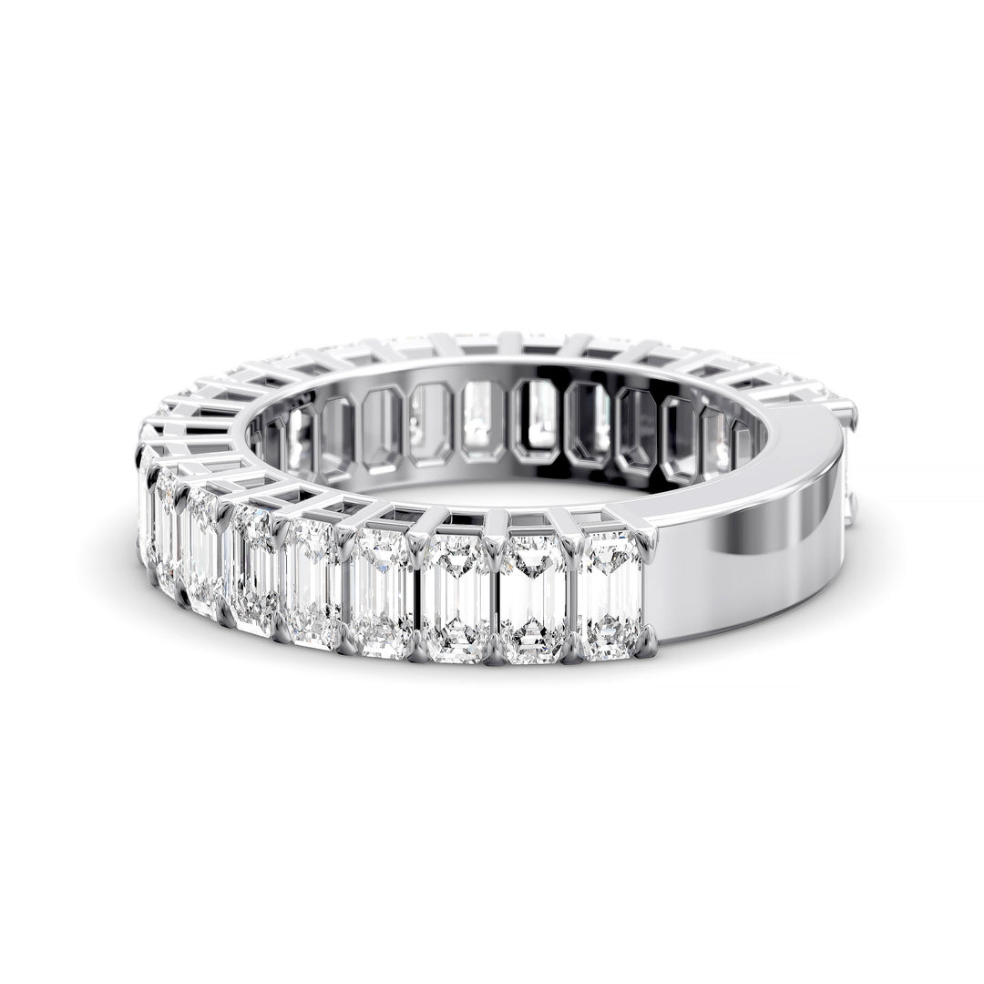 Emerald cut three-quarter eternity band with shared prong setting