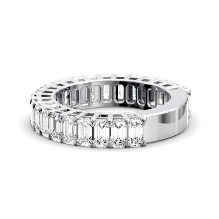 Emerald cut three-quarter eternity band with shared prong setting
