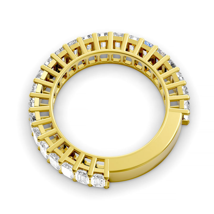 Emerald cut three-quarter eternity band with shared prong setting