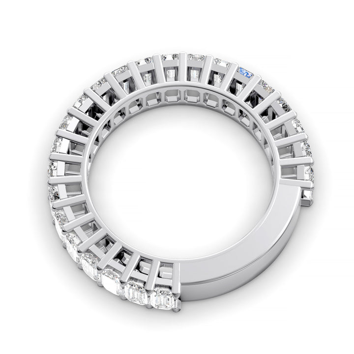 Emerald cut three-quarter eternity band with shared prong setting