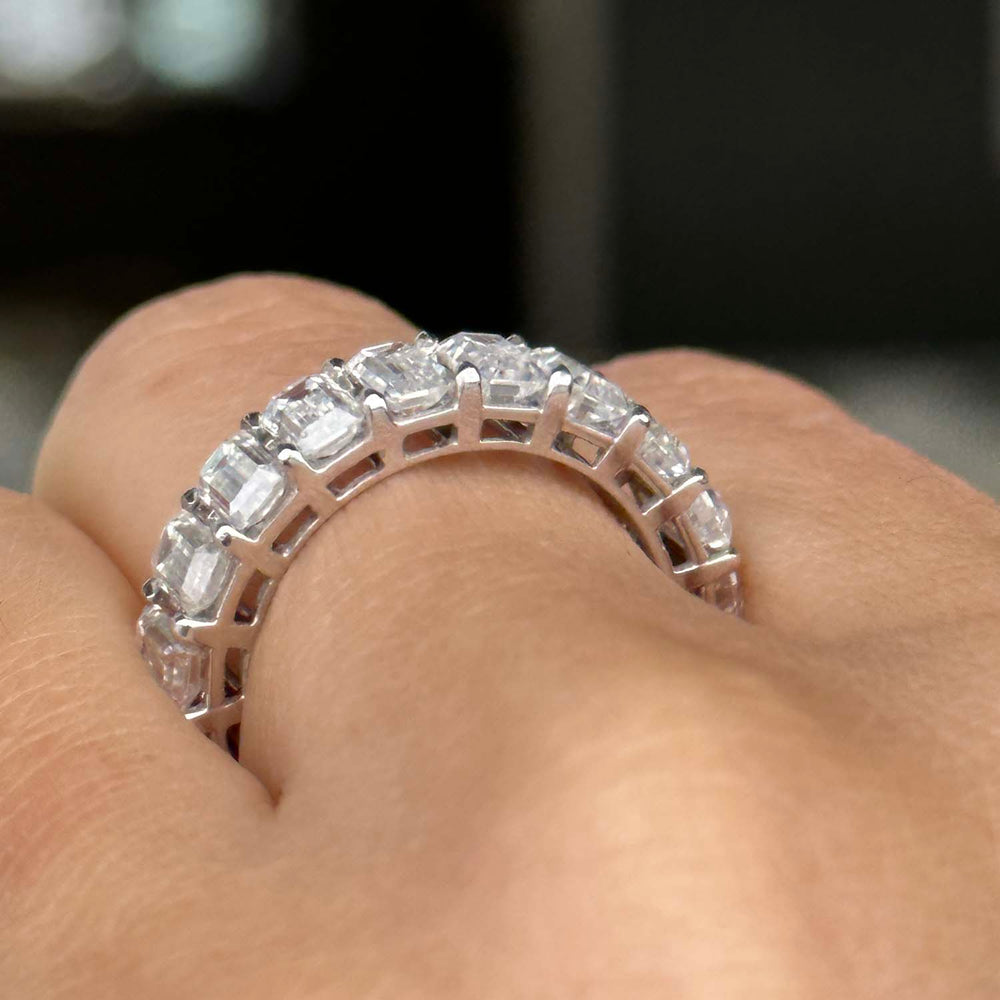 Luxury 14K Gold Eternity Band with Premium Emerald-Cut Moissanites - Item xgua2621-01