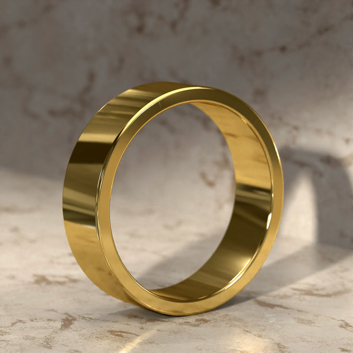 flat men’s comfort-fit wedding band with polished modern profile