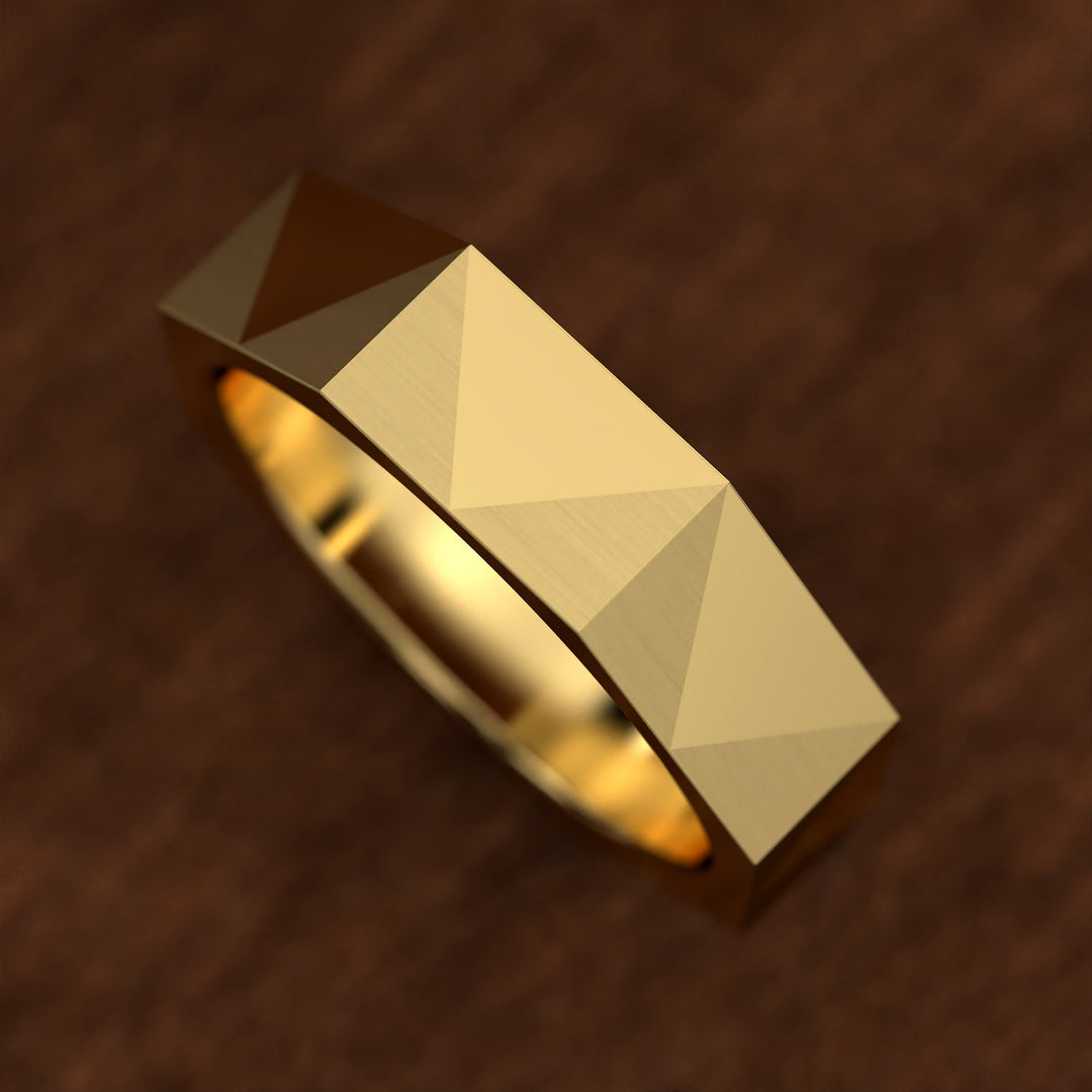 geometric faceted men’s band with brushed and polished planes