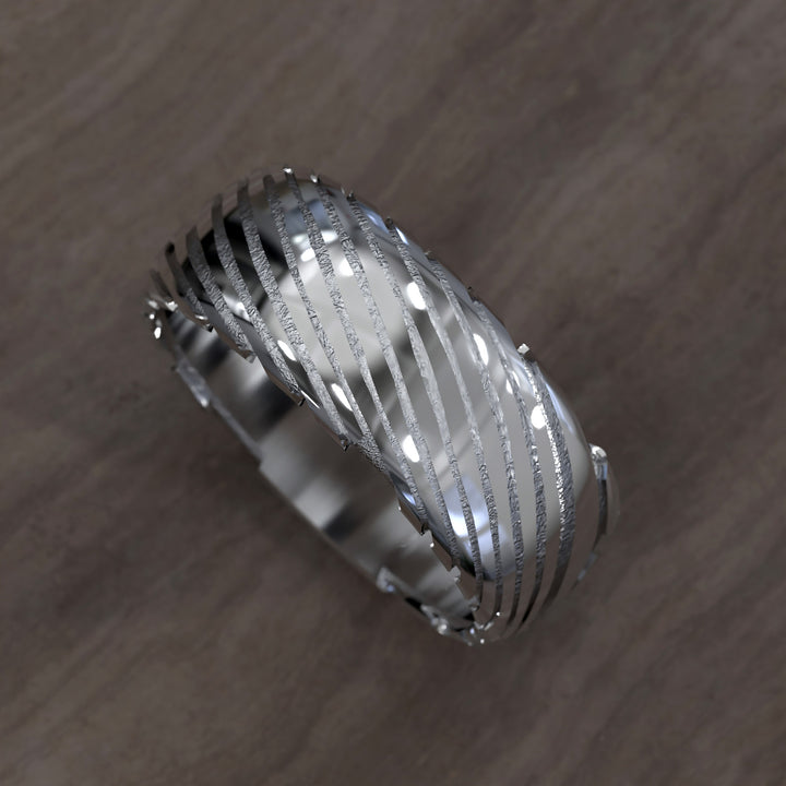 men’s half round ring with damascus texture and modern layered design