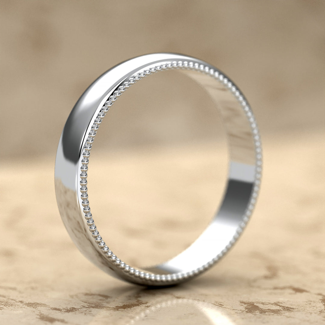 high-polish domed wedding band with fine milgrain borders