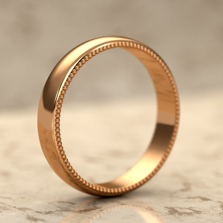 high-polish domed wedding band with fine milgrain borders