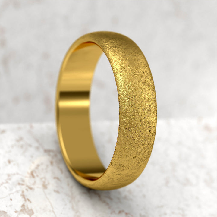 men’s domed band with ice-cut textured surface in 6 mm width