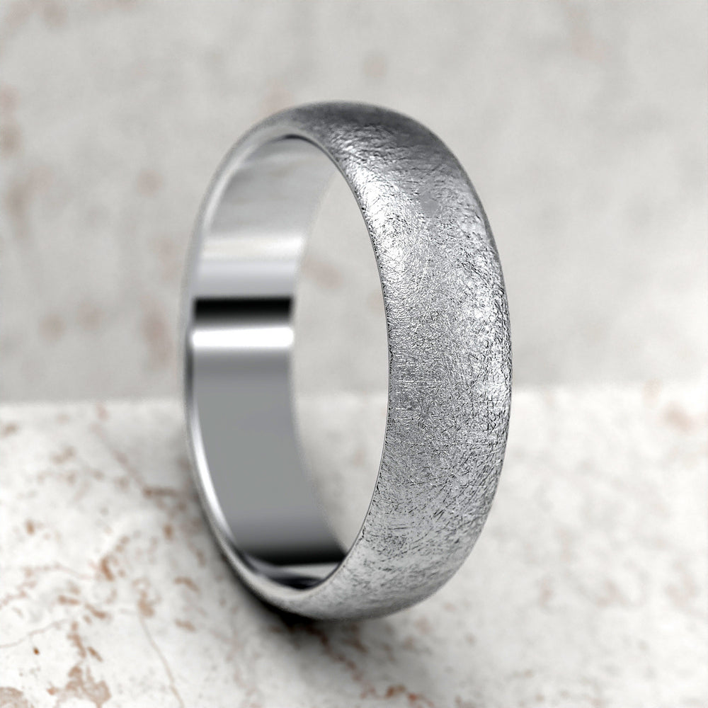 men’s domed band with ice-cut textured surface in 6 mm width