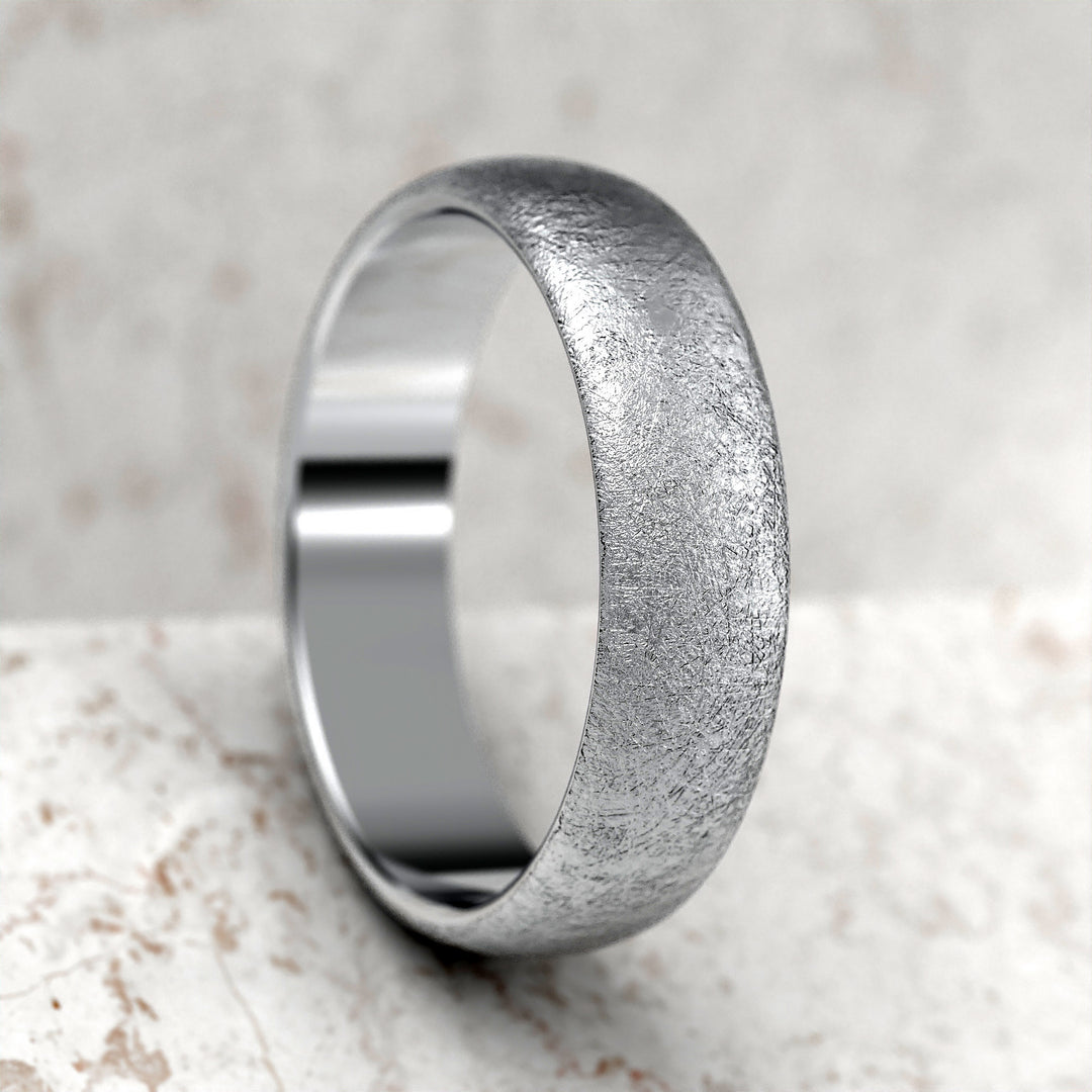 men’s domed band with ice-cut textured surface in 6 mm width