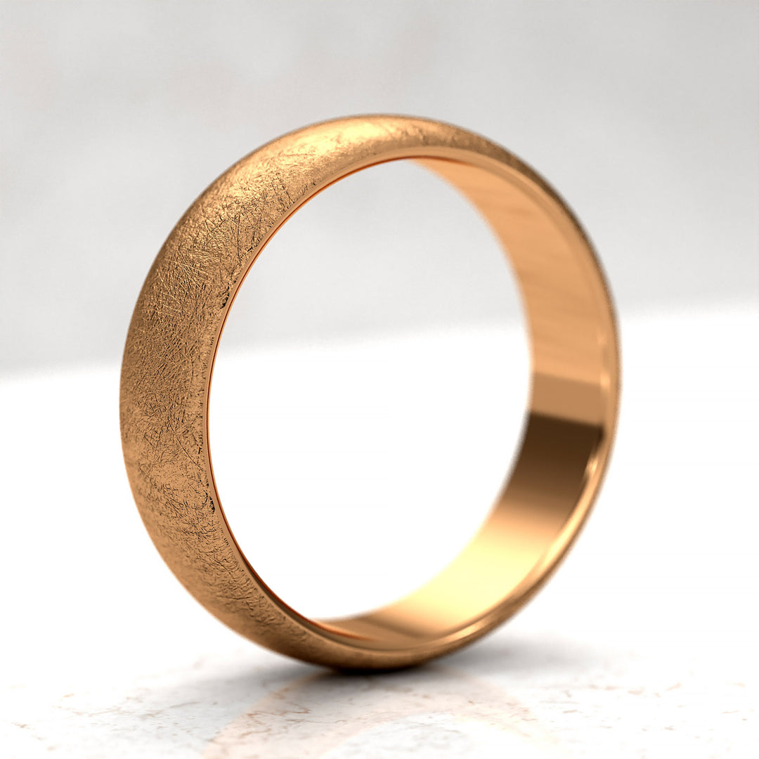 men’s domed band with ice-cut textured surface in 6 mm width