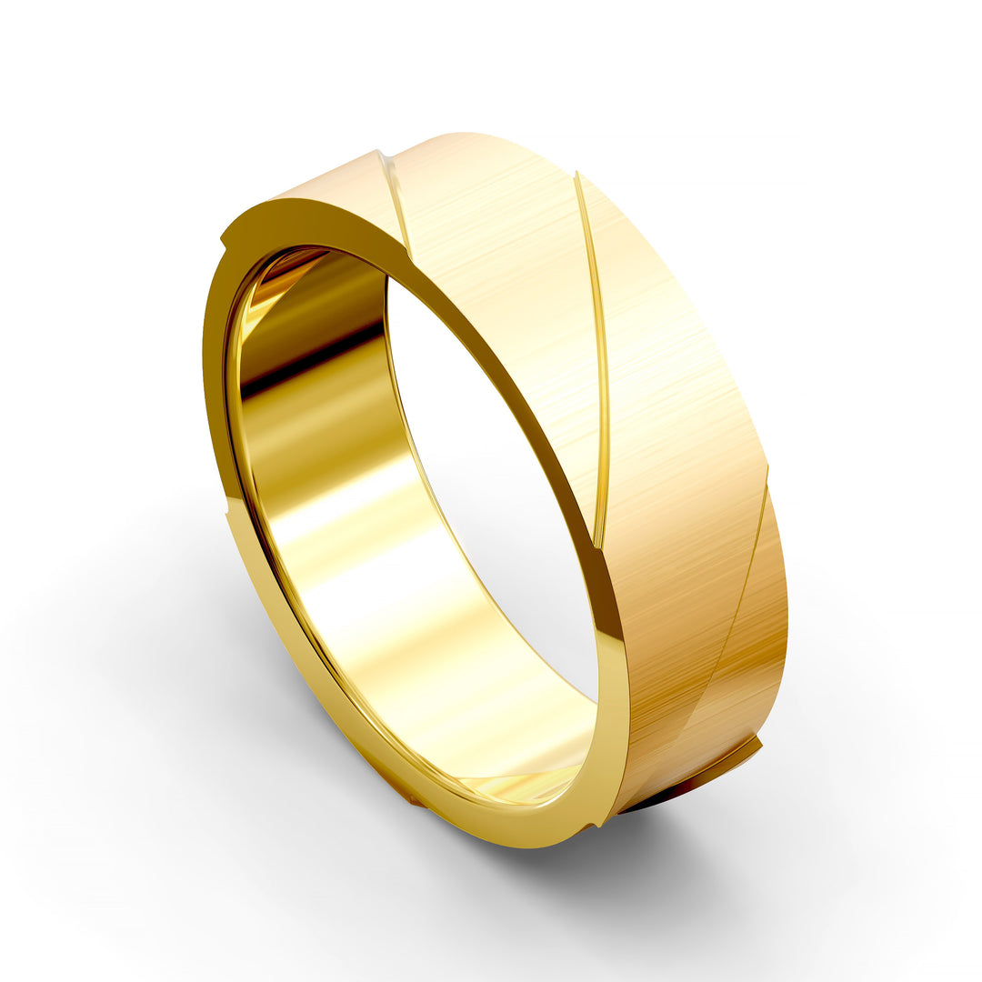 Men’s brushed swirl asymmetry ring with polished contrast and comfort fit