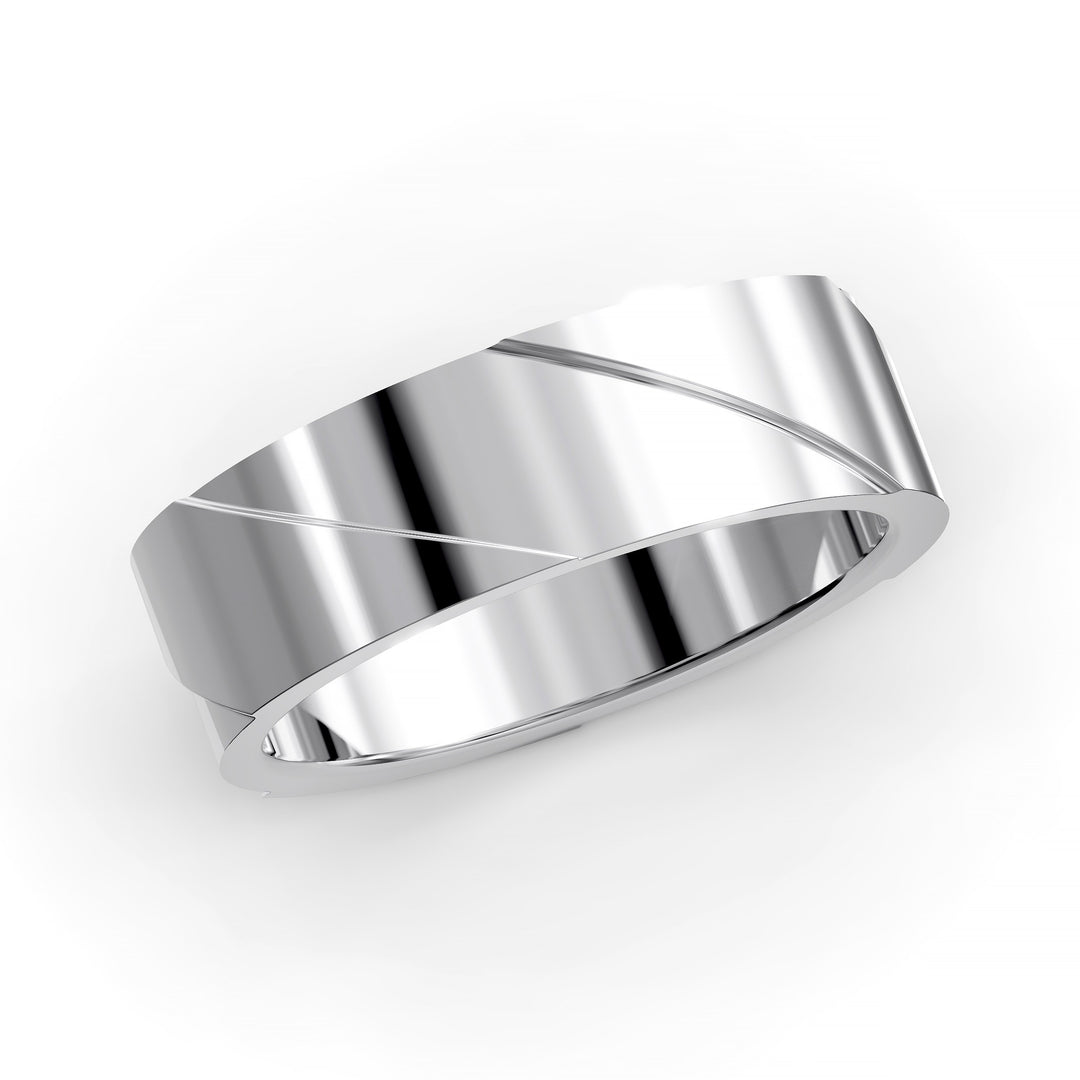 Men’s brushed swirl asymmetry ring with polished contrast and comfort fit
