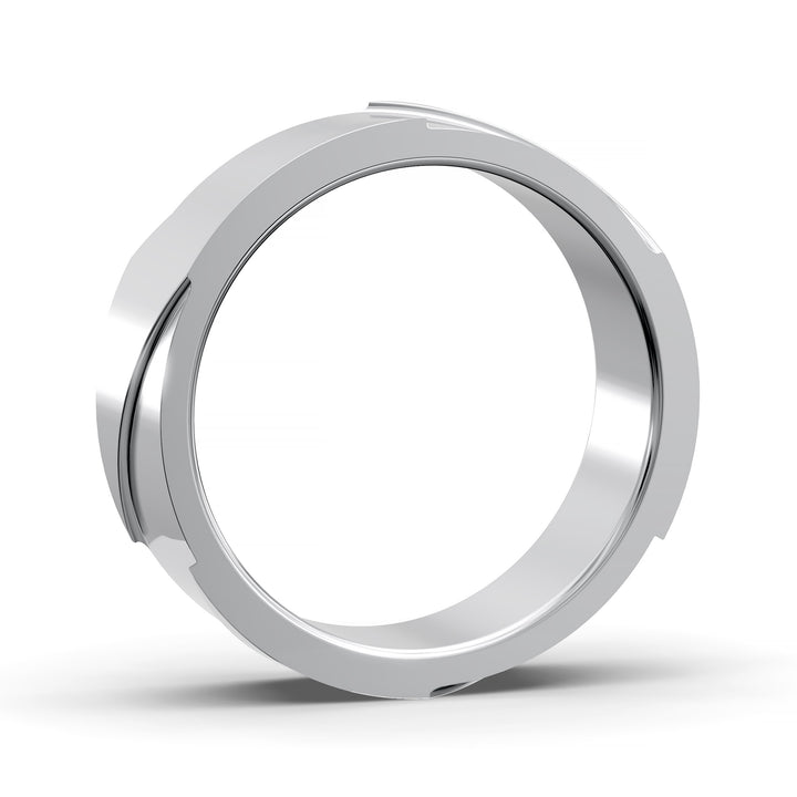 Men’s brushed swirl asymmetry ring with polished contrast and comfort fit