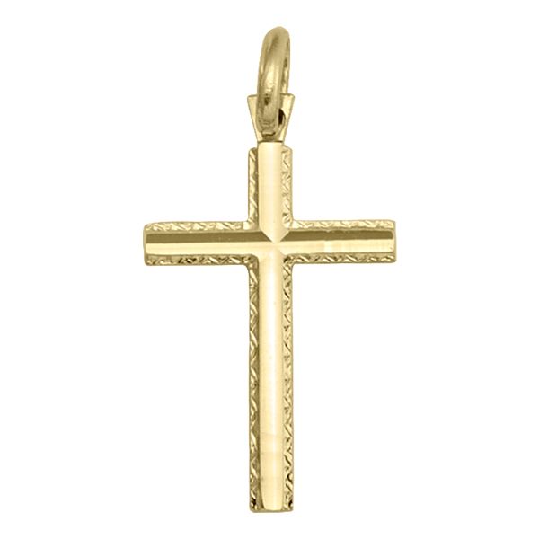14K/18K Yellow Gold Engraved Edge Cross Pendant – Refined Polished Finish