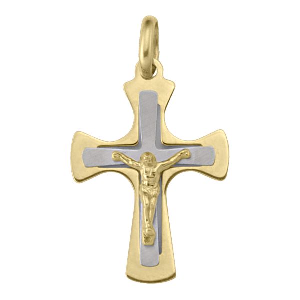 18k Two-Tone Gold Crucifix Pendant with Yellow and White Finish