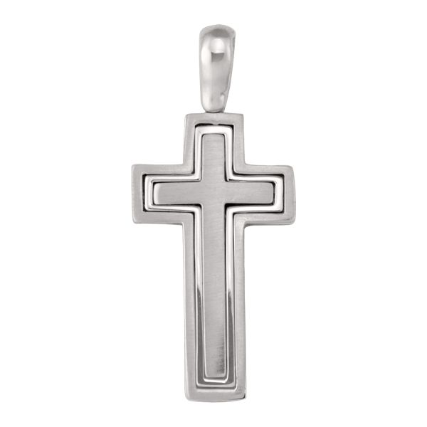 14K White Gold Layered Cross Pendant – Sleek Religious Charm