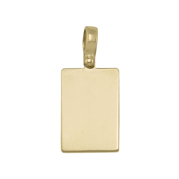 Rectangular yellow gold tag pendant with a plain, polished surface and robust bail.