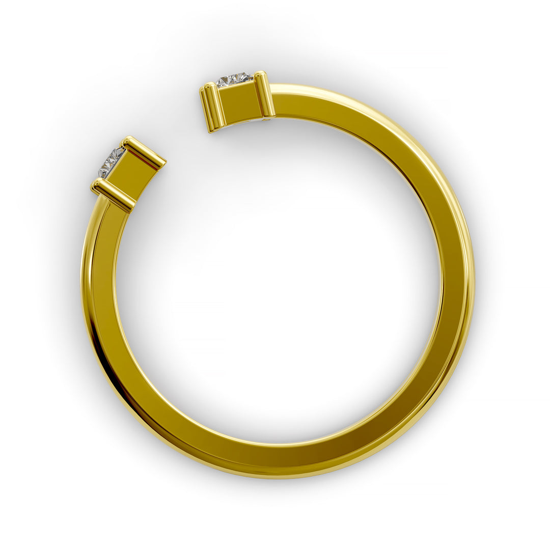 open cuff wedding band with baguette diamond accents in minimalist design