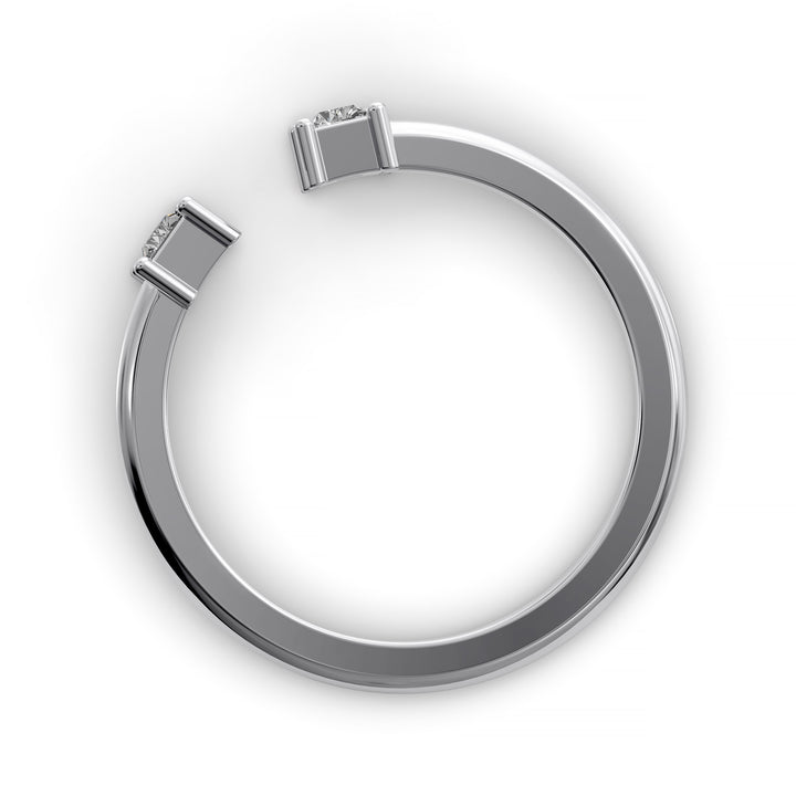 open cuff wedding band with baguette diamond accents in minimalist design