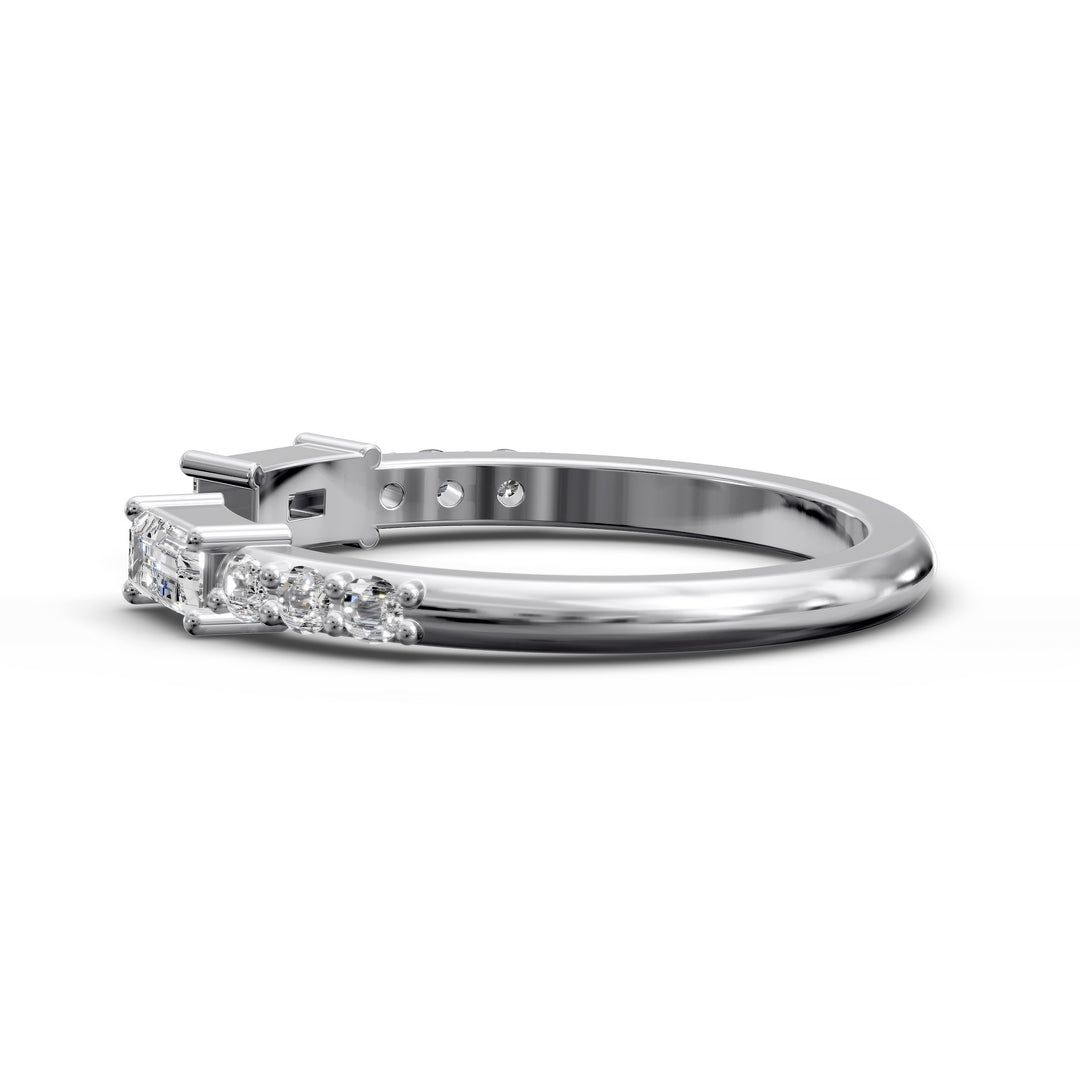 open cuff split wedding band with baguette and round diamonds
