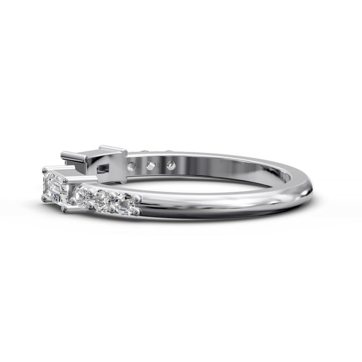open cuff split wedding band with baguette and round diamonds