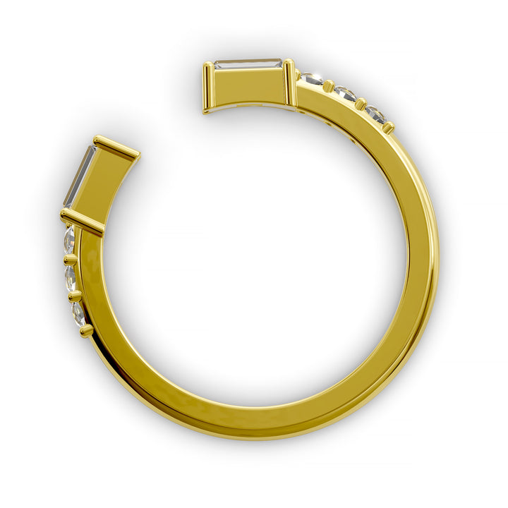 open cuff split wedding band with baguette and round diamonds