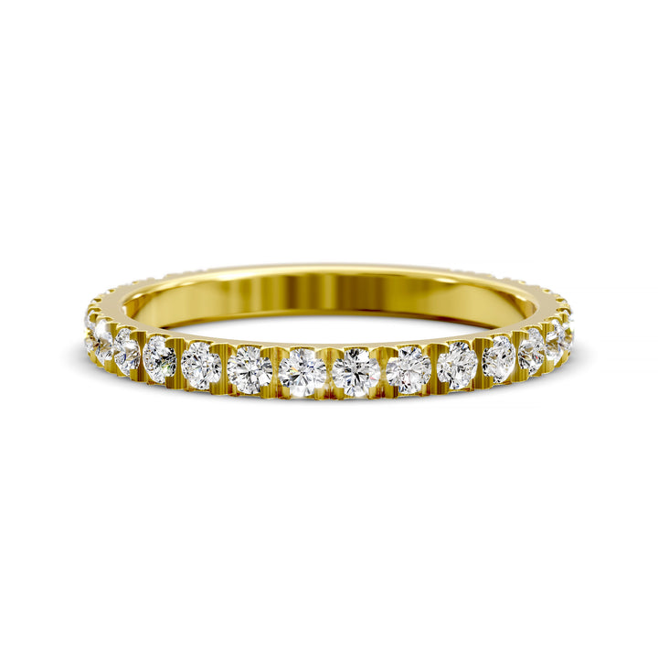 Three-quarter eternity pavé band with round diamonds on polished gold ring