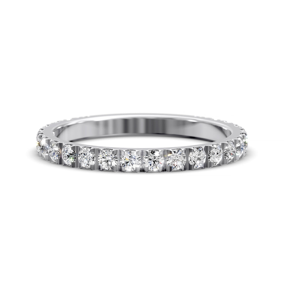 Three-quarter eternity pavé band with round diamonds on polished gold ring