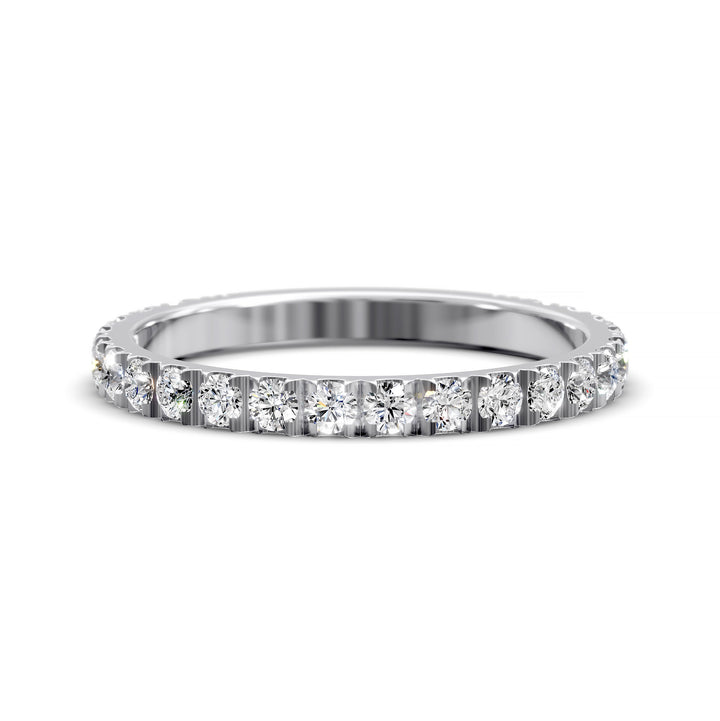 Three-quarter eternity pavé band with round diamonds on polished gold ring