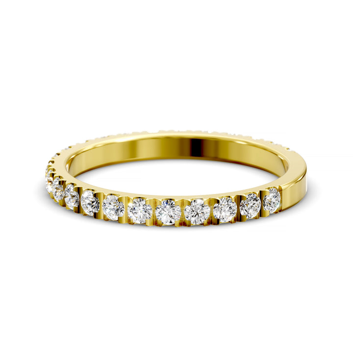 Three-quarter eternity pavé band with round diamonds on polished gold ring