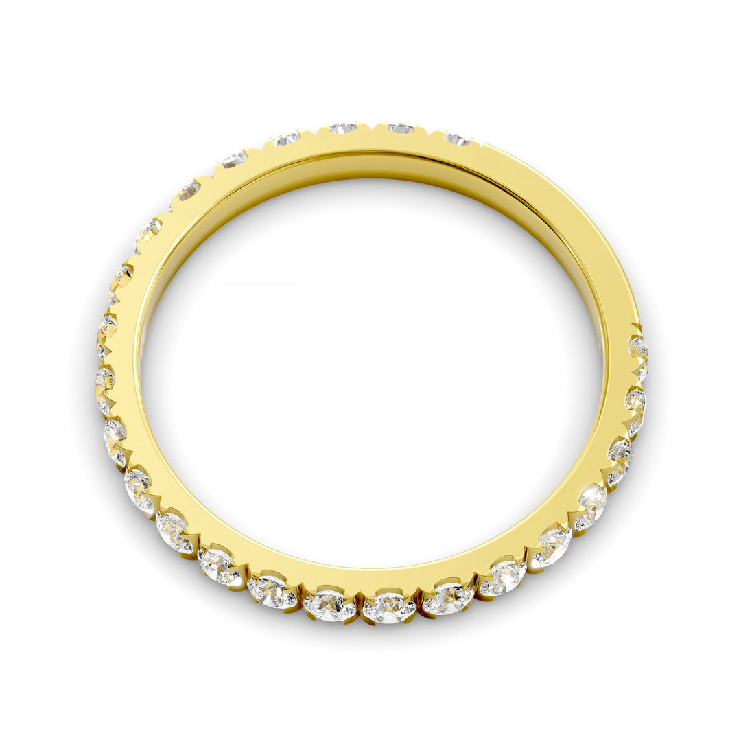 Three-quarter eternity pavé band with round diamonds on polished gold ring