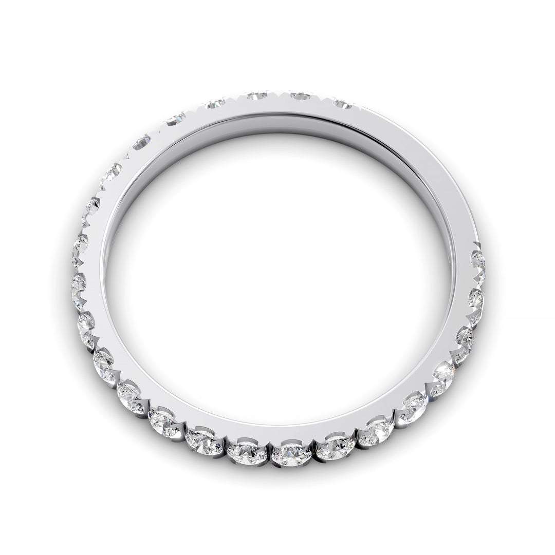 Three-quarter eternity pavé band with round diamonds on polished gold ring