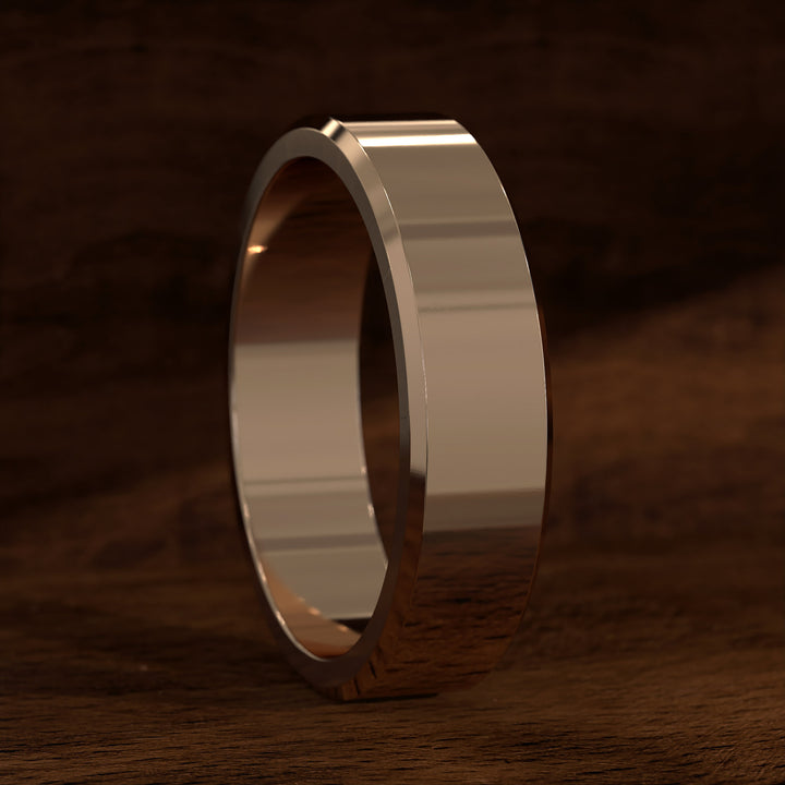 Polished flat men’s wedding band with beveled edges