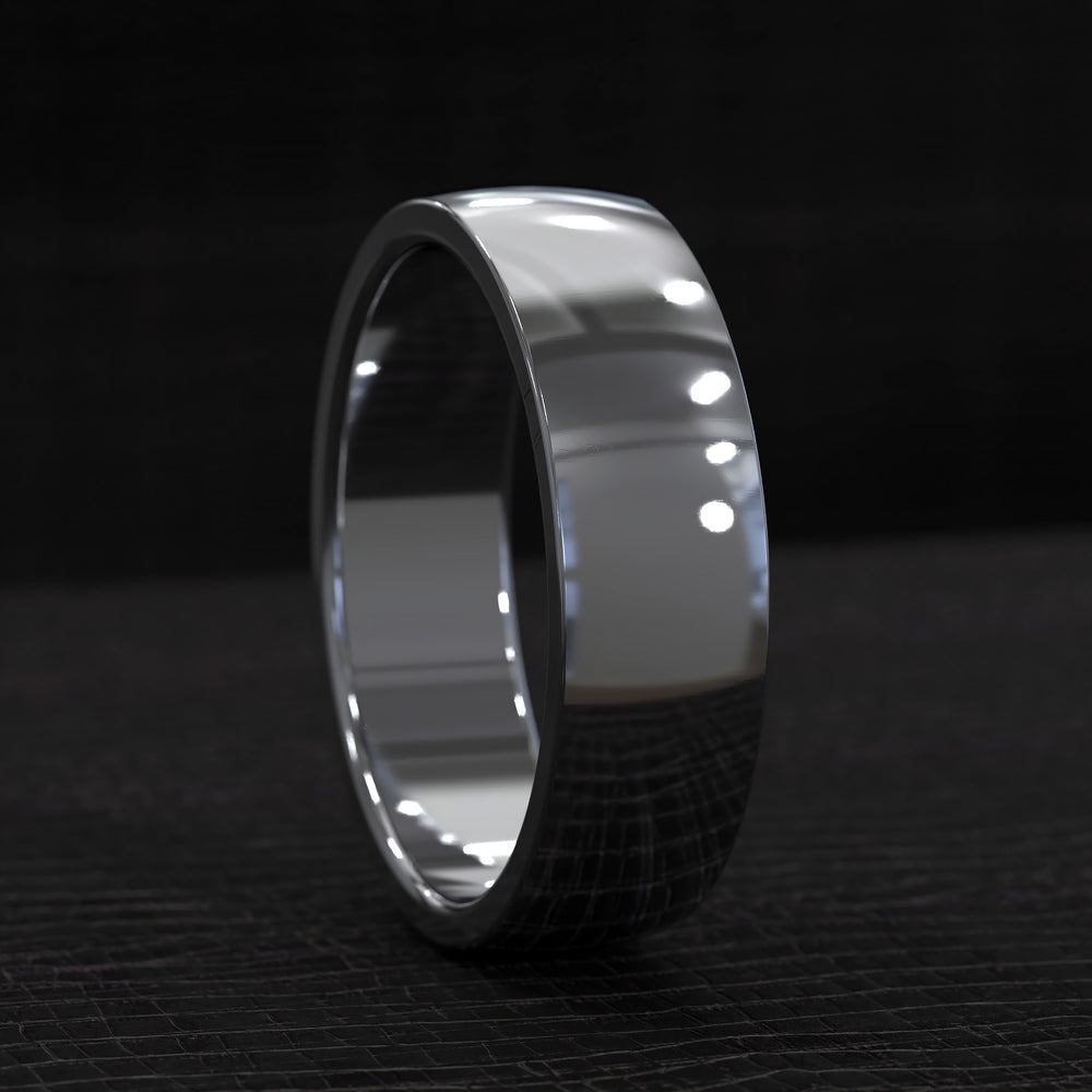 polished half round men’s wedding band with smooth curved design