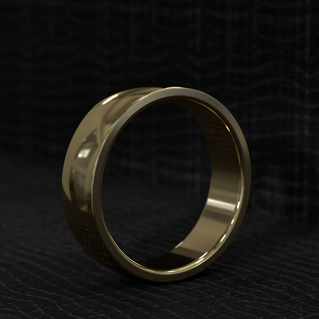 polished half round men’s wedding band with smooth curved design