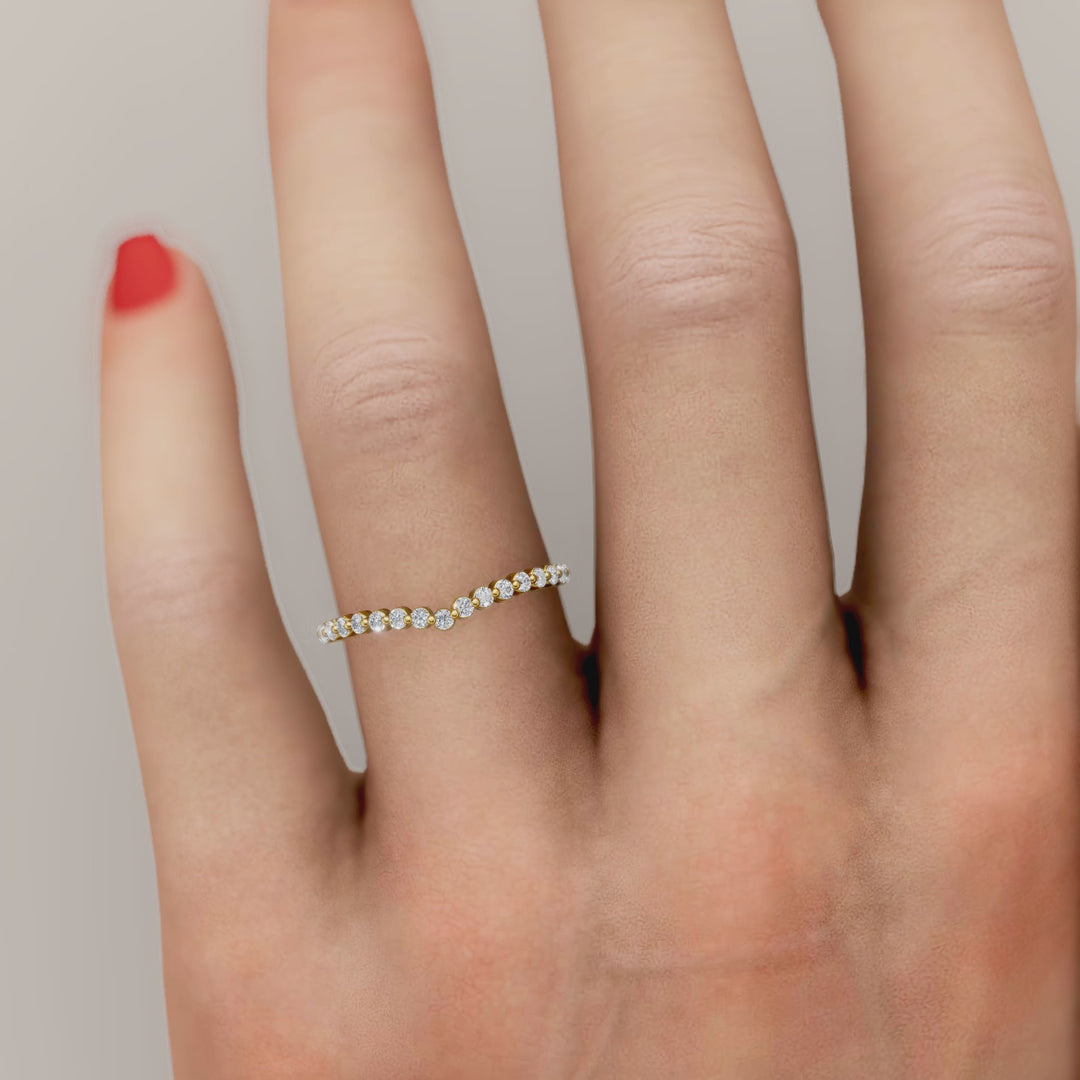 Floating Lab Grown Diamond V-Shaped Wedding Band - Half Eternity