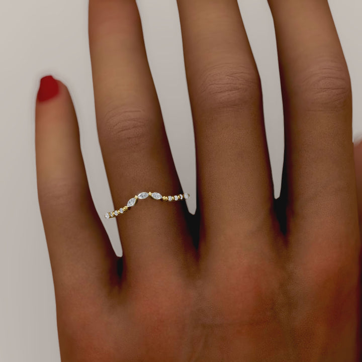 Marquise and Round Lab Grown Diamond Curved Wedding Band