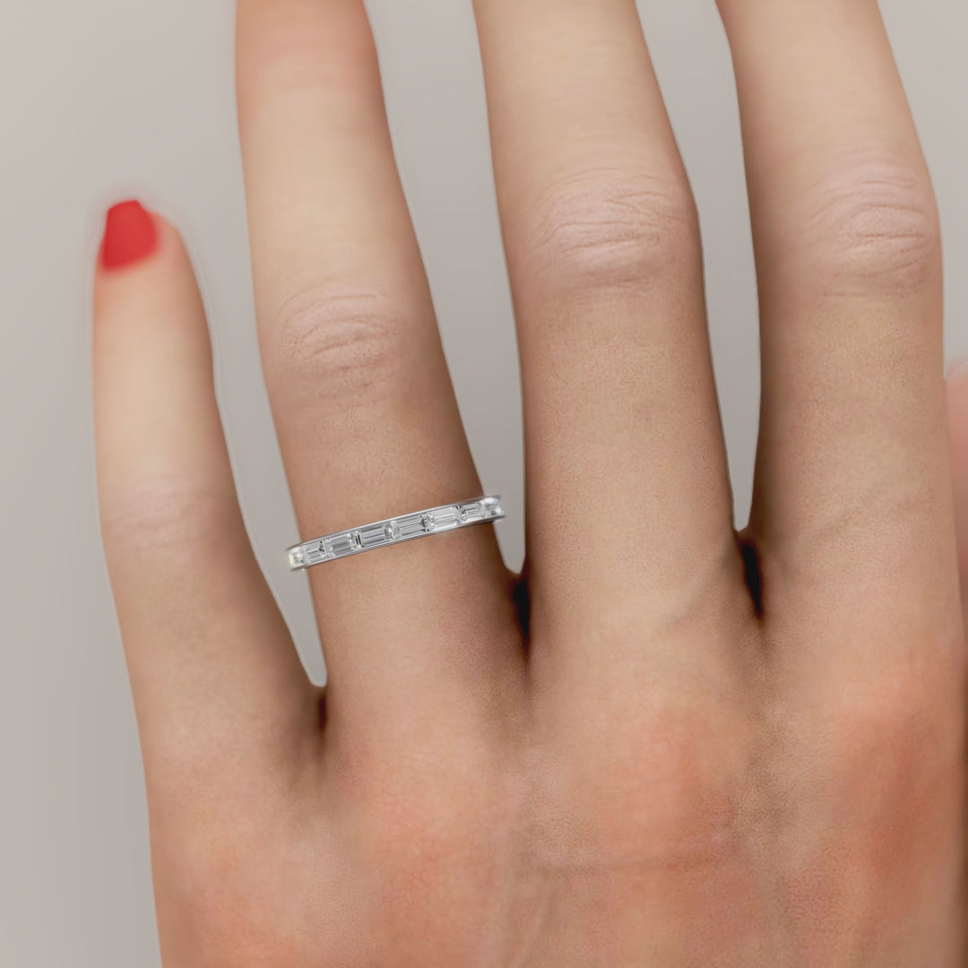 Baguette Lab Diamond Channel Set Half Eternity Wedding Band