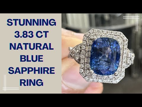 Elegant 3.83ct Cushion Cut Blue Sapphire & Diamond Ring in 14K White Gold