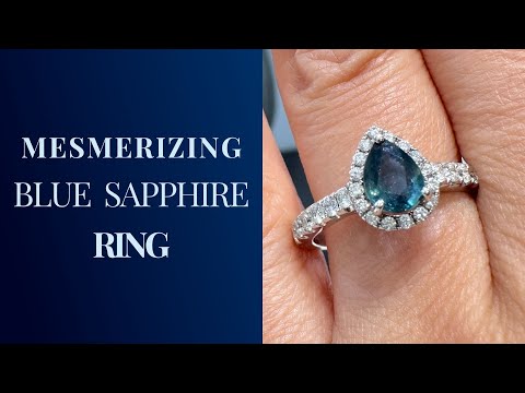 Elegant Pear-Shaped Blue Sapphire Halo Ring in 14K Gold with Diamonds