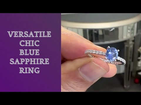 Chic Oval Blue Sapphire 0.74 CT Ring with Diamond Accents in 14K Gold