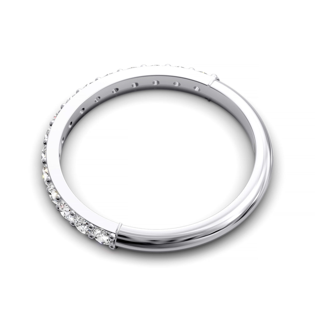 Half eternity band with prong set round diamonds in classic wedding style