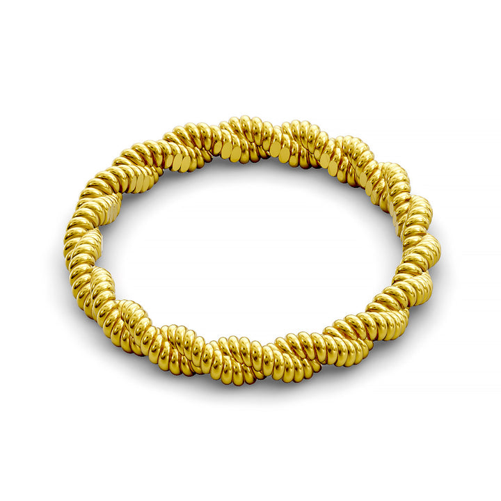 Close-up of twisted rope-style wedding band with detailed ridged texture