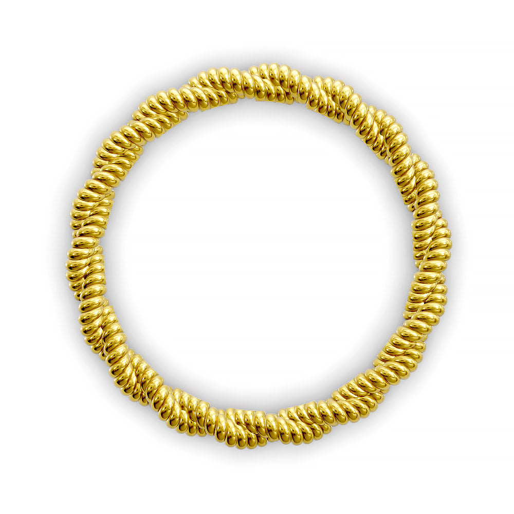 Close-up of twisted rope-style wedding band with detailed ridged texture