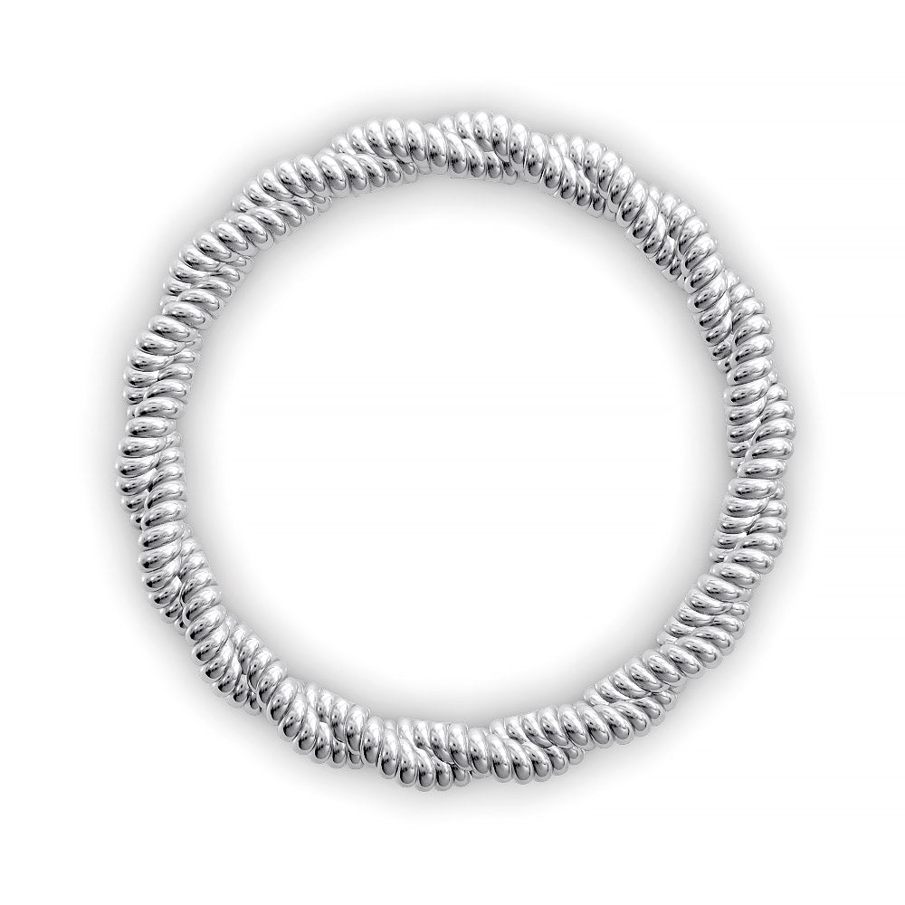 Close-up of twisted rope-style wedding band with detailed ridged texture