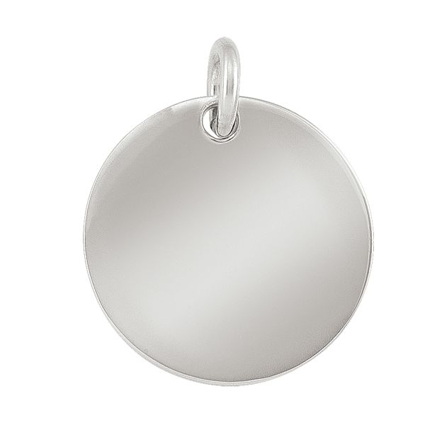 Round sterling silver disc pendant with a polished surface, measuring 22.5mm with a sturdy, rounded bail.