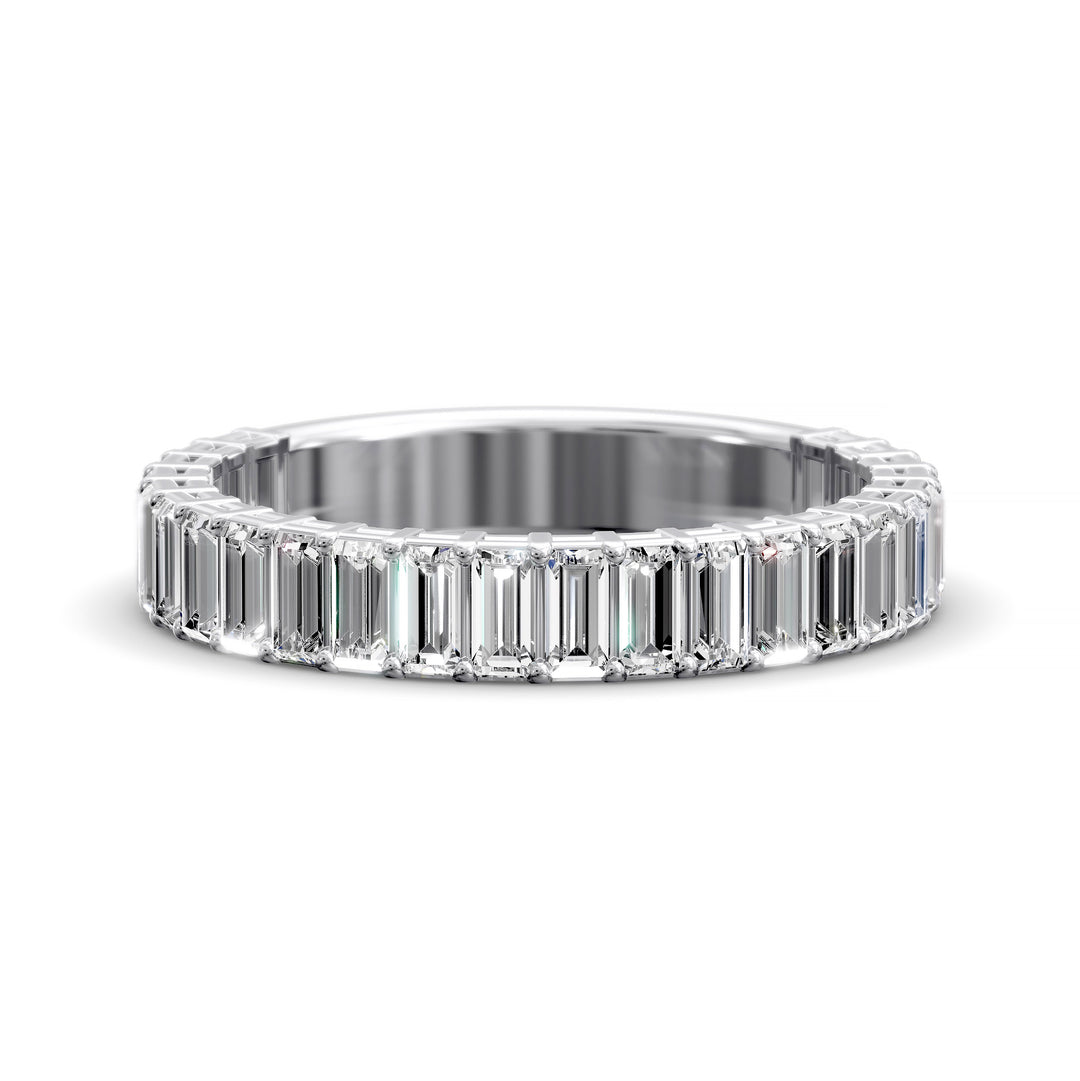 Baguette diamond eternity band in a double gallery three-quarter design