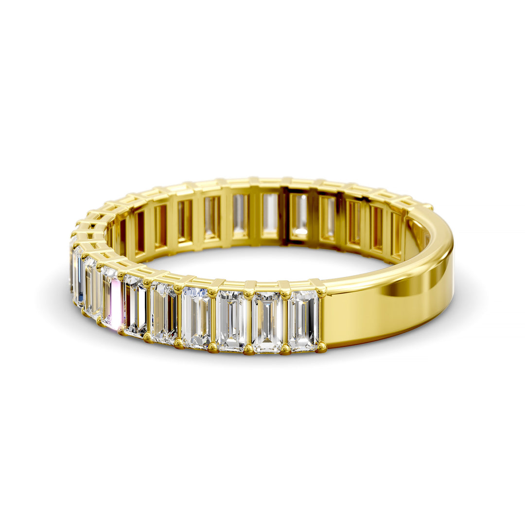 Baguette diamond eternity band in a double gallery three-quarter design