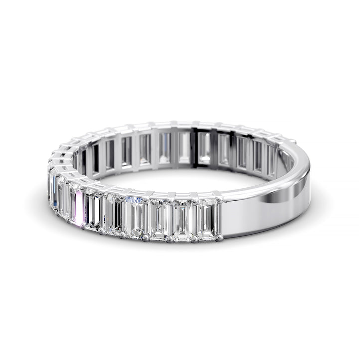 Baguette diamond eternity band in a double gallery three-quarter design
